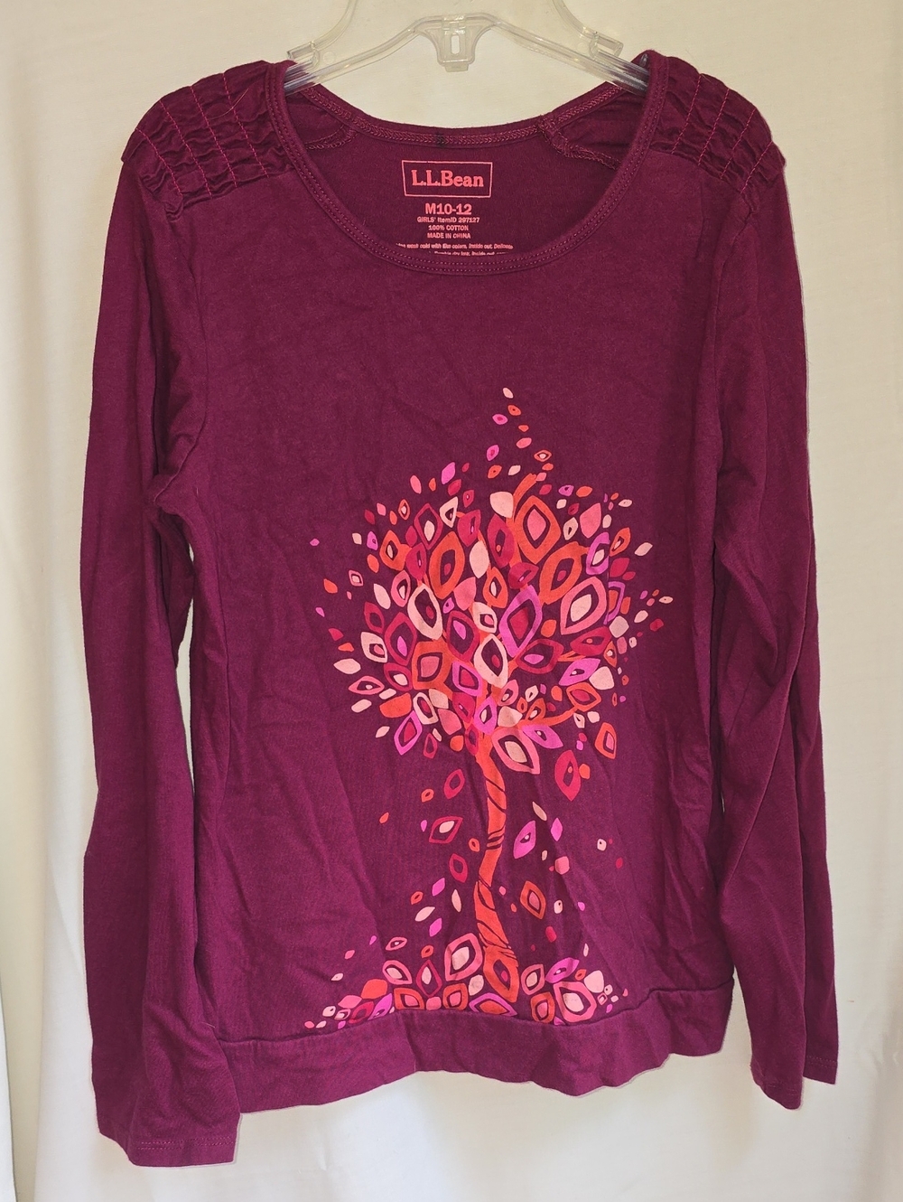 L.L. Bean Women's Plum Long-Sleeve Tee with Pink & Coral Tree Graphic